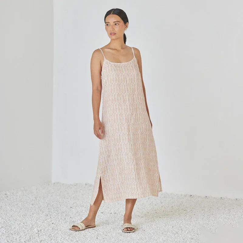 Linen Slip Dress For Women | Watercolour Print | Comfort Fit | Pink