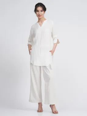 Linen Solid V-Neck Top with Trousers Co-ords Set