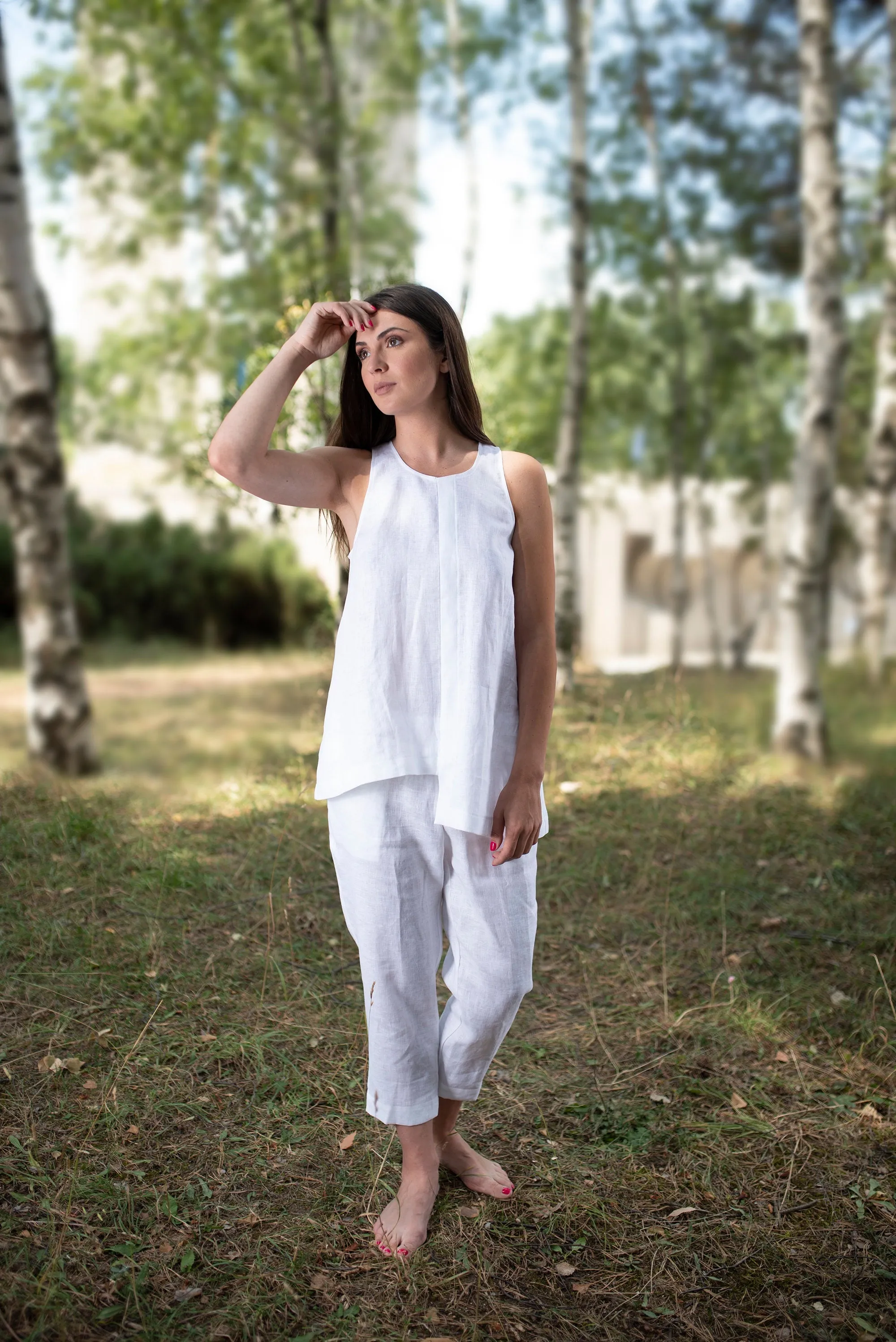 Linen Tank Top with Asymmetric front