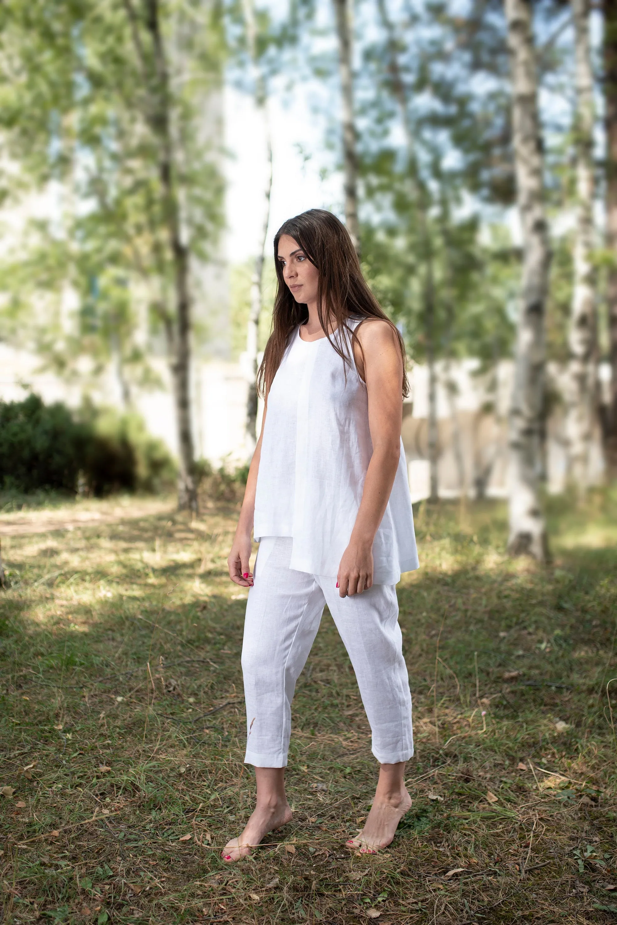 Linen Tank Top with Asymmetric front