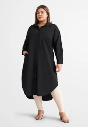 Linisha Minimalist Long Dress Shirt - Black