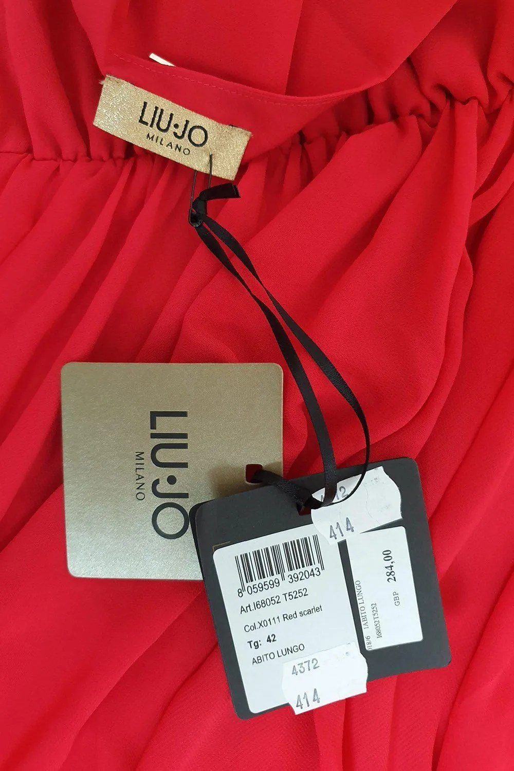 LIU JO Milano Red Ruffle Sleeved V Neck Maxi Dress (IT 42)