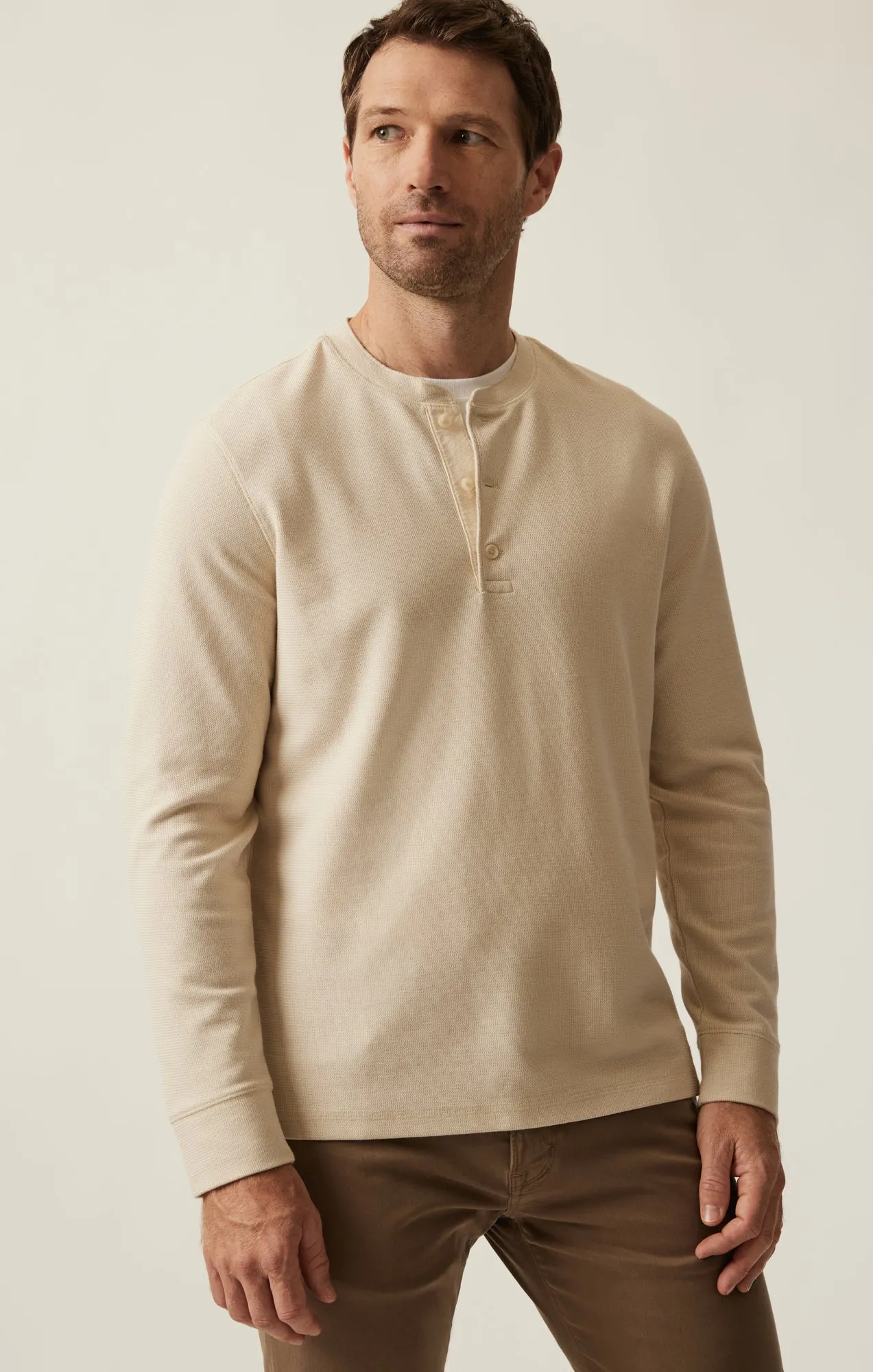 Long Sleeve Henley In Oatmeal