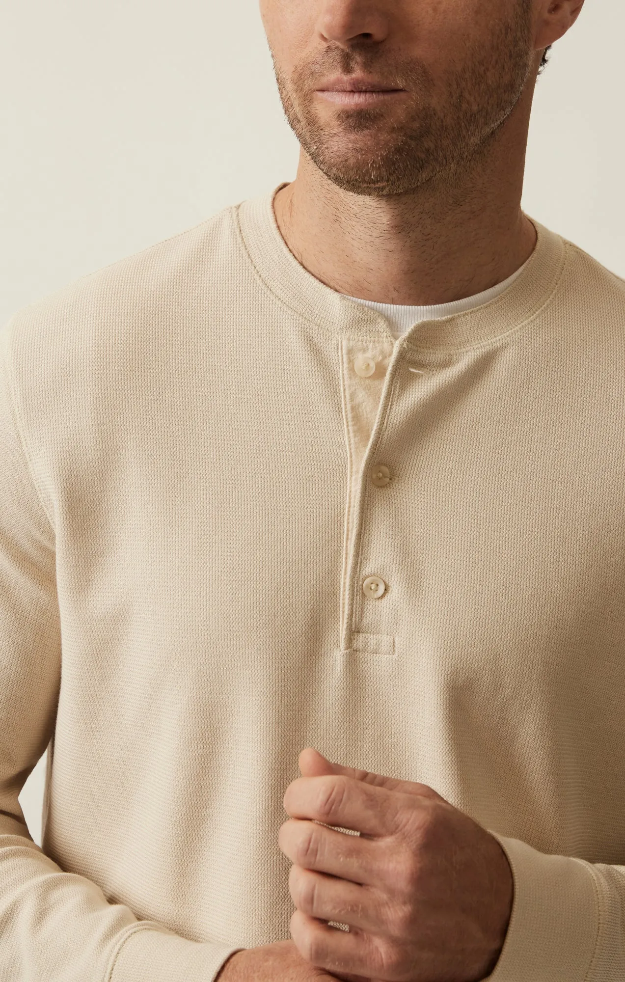 Long Sleeve Henley In Oatmeal