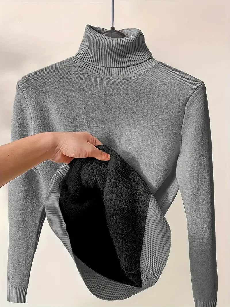 Long Sleeve Thermal Turtle Neck Pullover Sweater