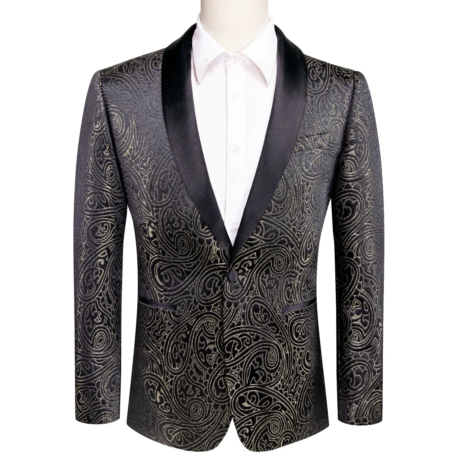 Luxury Black Champagne Paisley Men's Suit Set