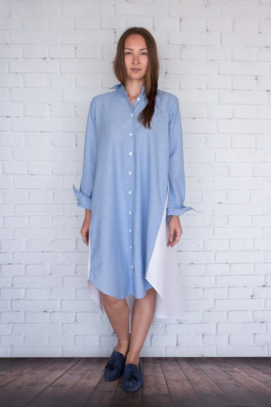 Maaya Short Length - Chambray/White