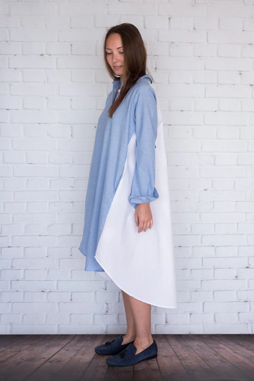 Maaya Short Length - Chambray/White