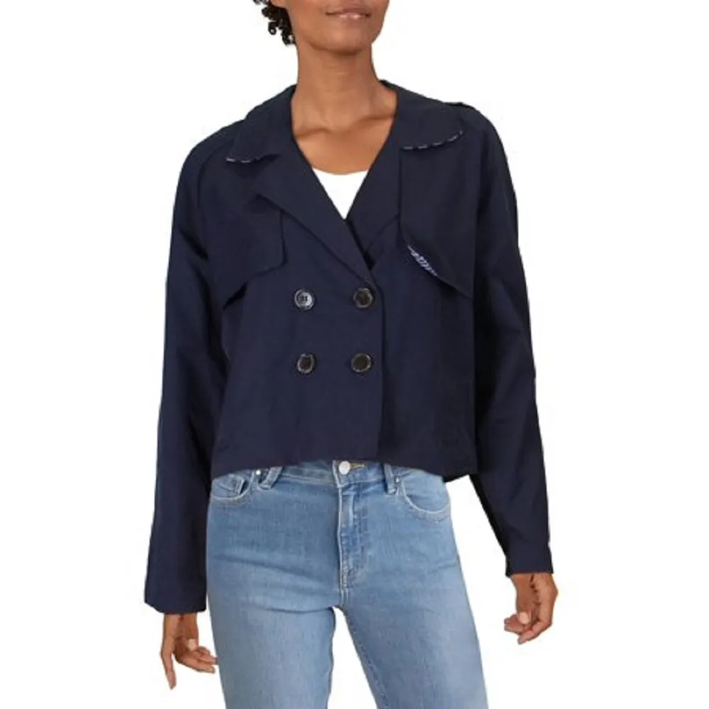 Maison Jules Women's Crop Cold Weather Trench Jacket Navy Size X-Small