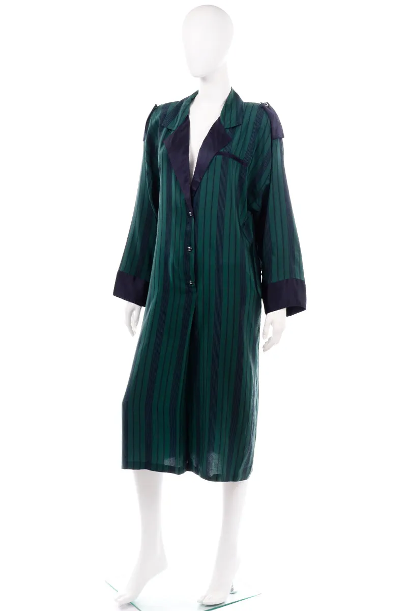 Marika Blu Italian Green and Navy Stripe Silk Relaxed Robe Style Dress