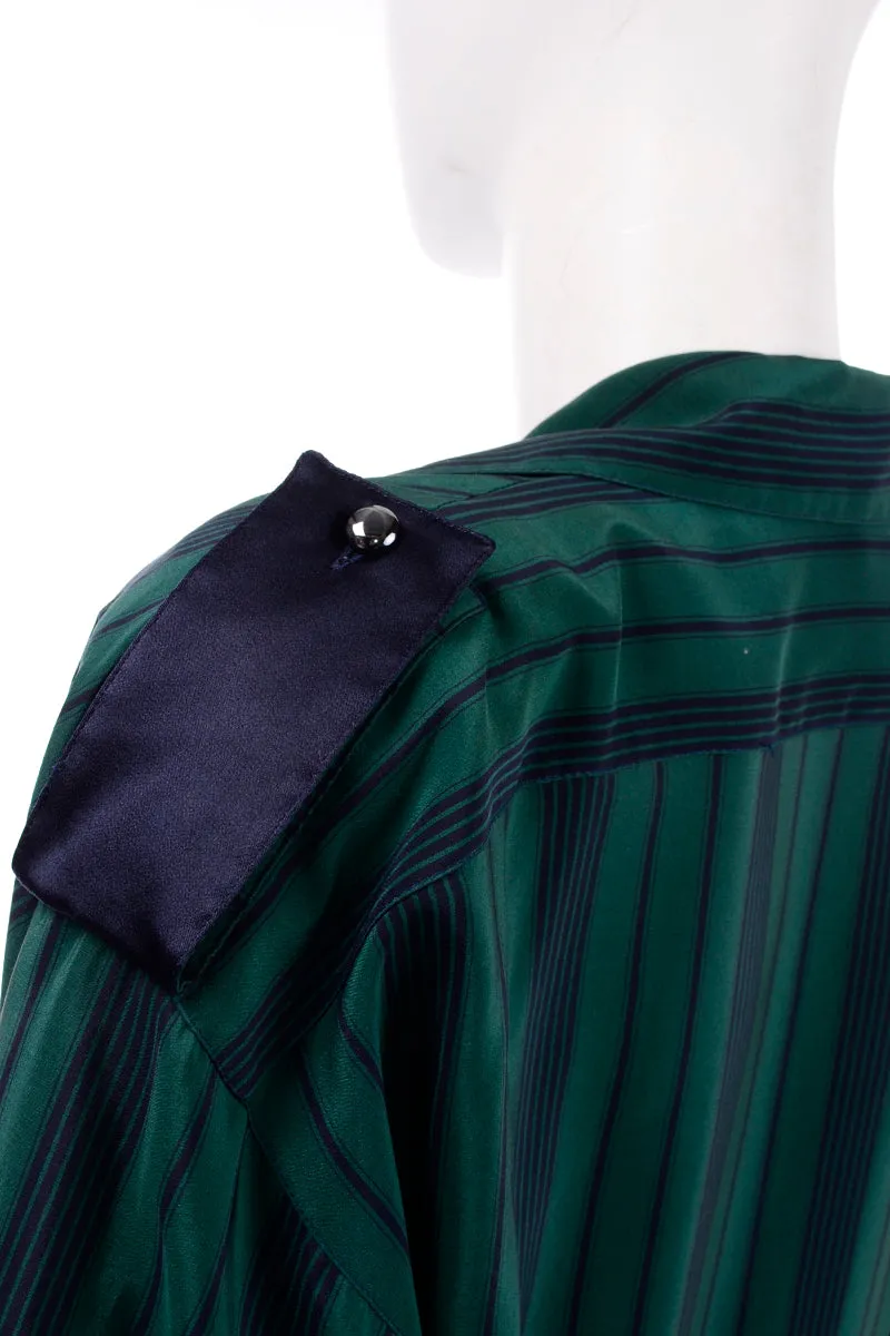 Marika Blu Italian Green and Navy Stripe Silk Relaxed Robe Style Dress