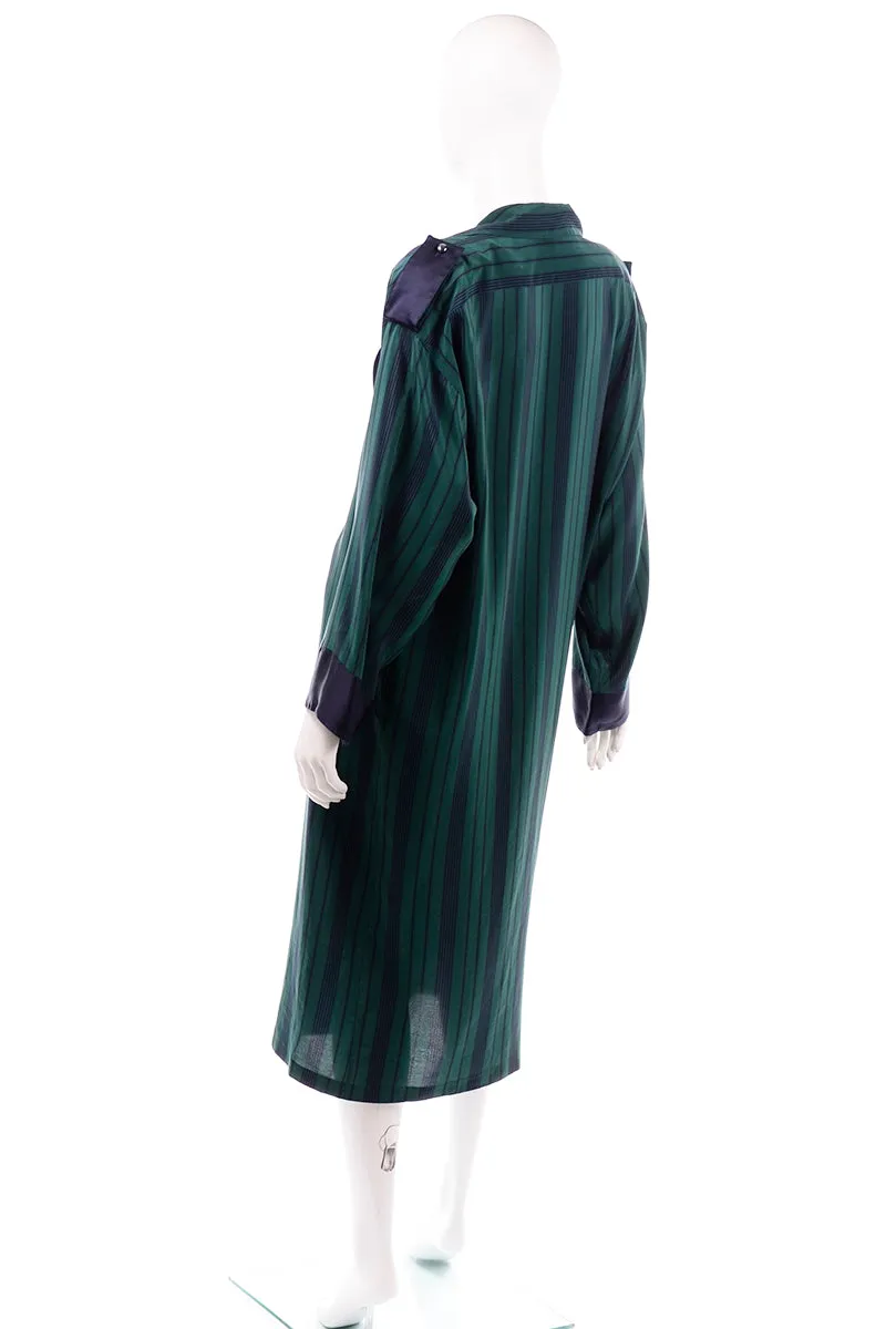 Marika Blu Italian Green and Navy Stripe Silk Relaxed Robe Style Dress