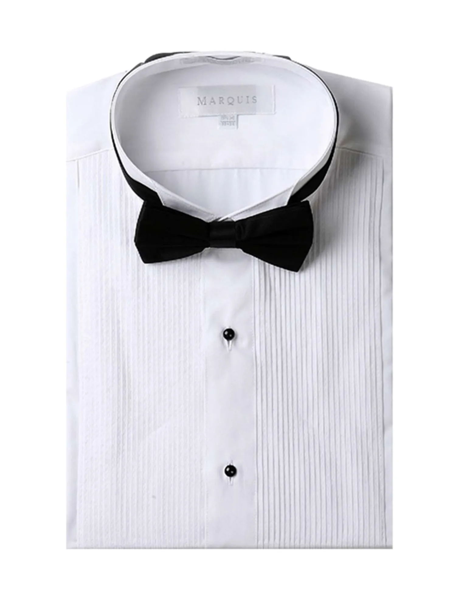 Marquis Men's White Slim Fit Tuxedo Dress Shirt with Black Bow Tie