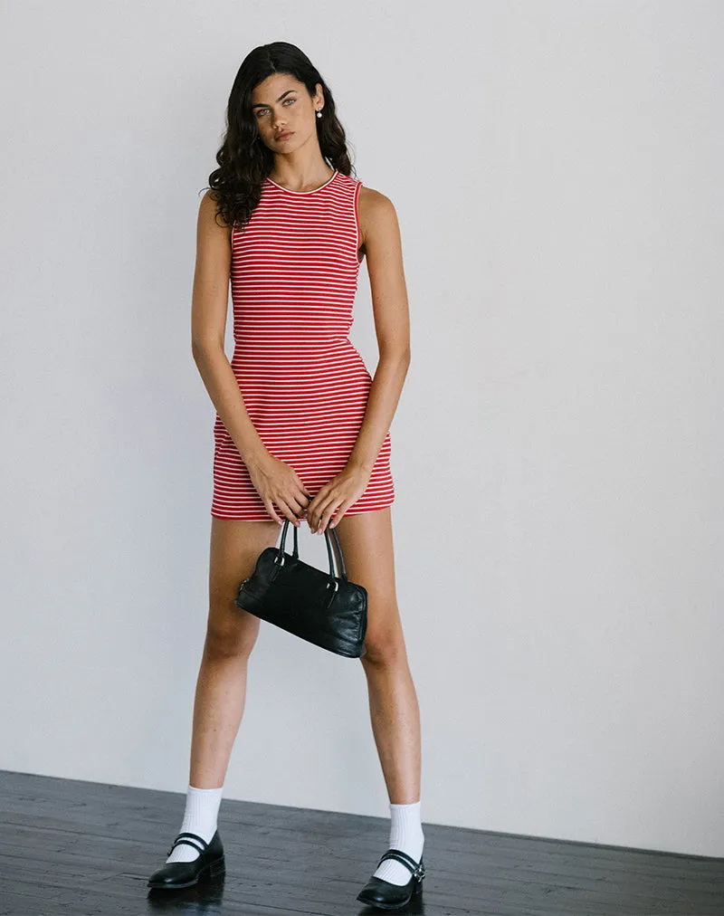 Masha Mini Dress in Red and White Stripe Jersey