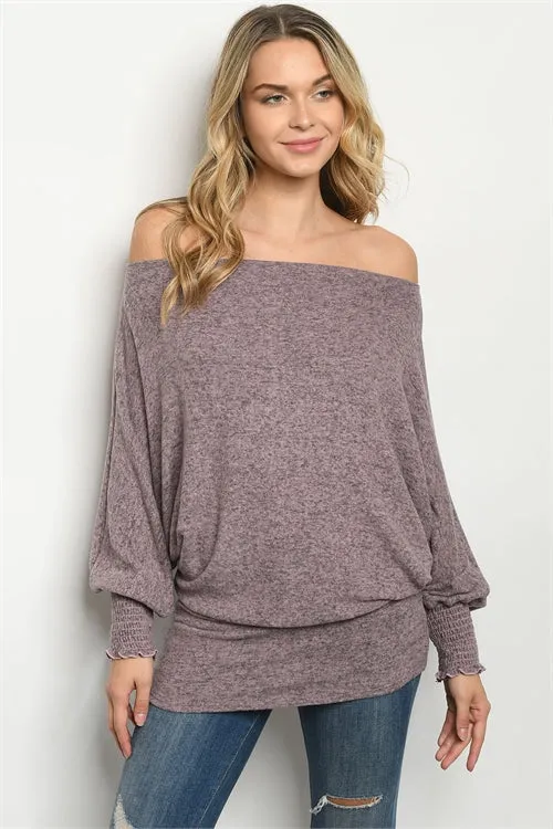 Mauve Purple Cold Shoulder Tunic Top