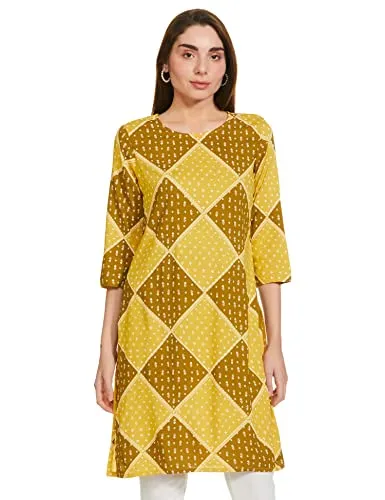 Max Women's Rayon Regular Tunic Shirt (DACKWI22CA_Mustard_M)