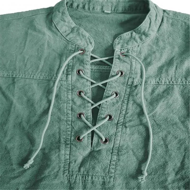 Men Knight Medieval Tunic Vintage Lace Up Renaissance Roman Shirts Adult Viking Pirate