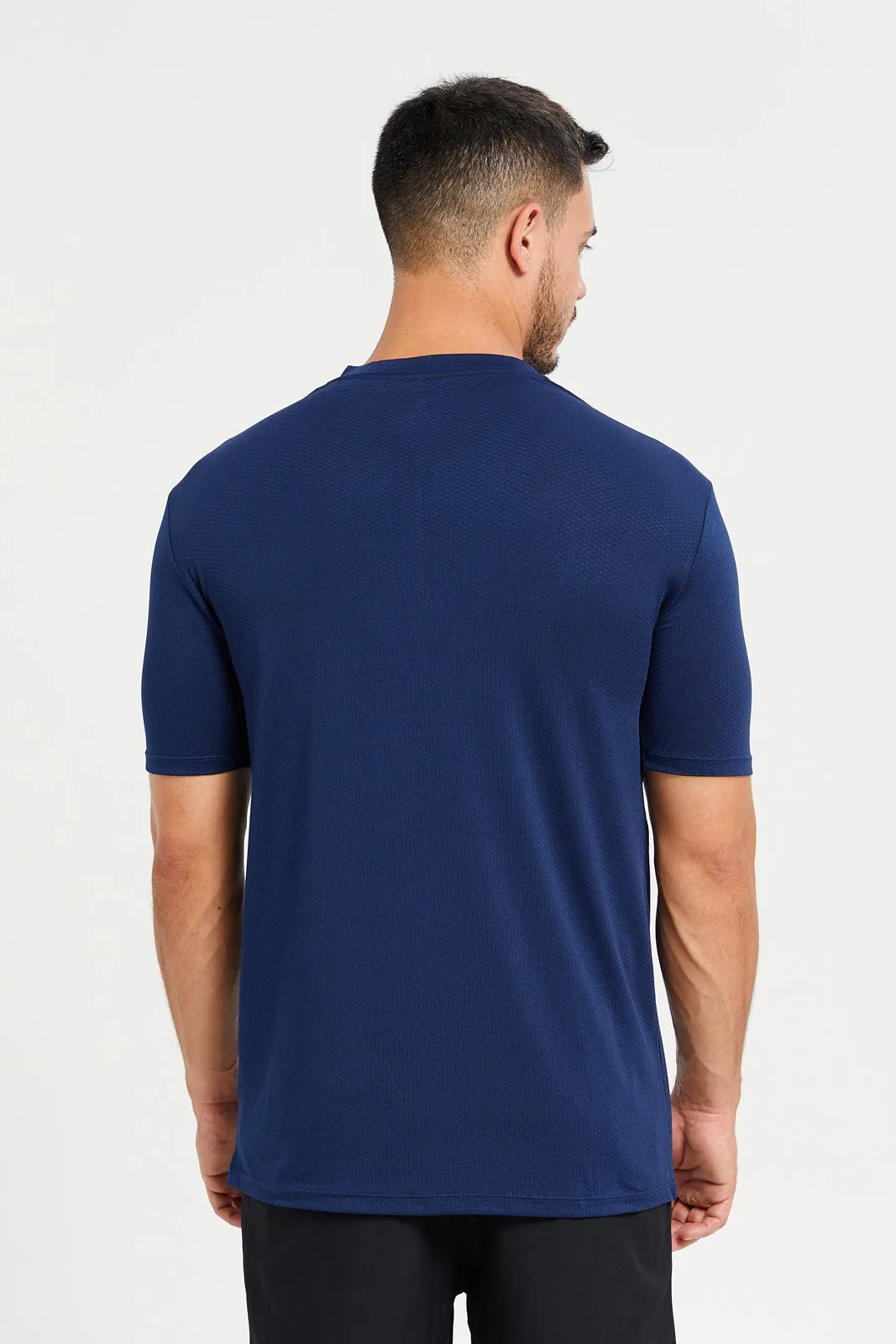 Men Navy Plain Active Henley T-Shirt