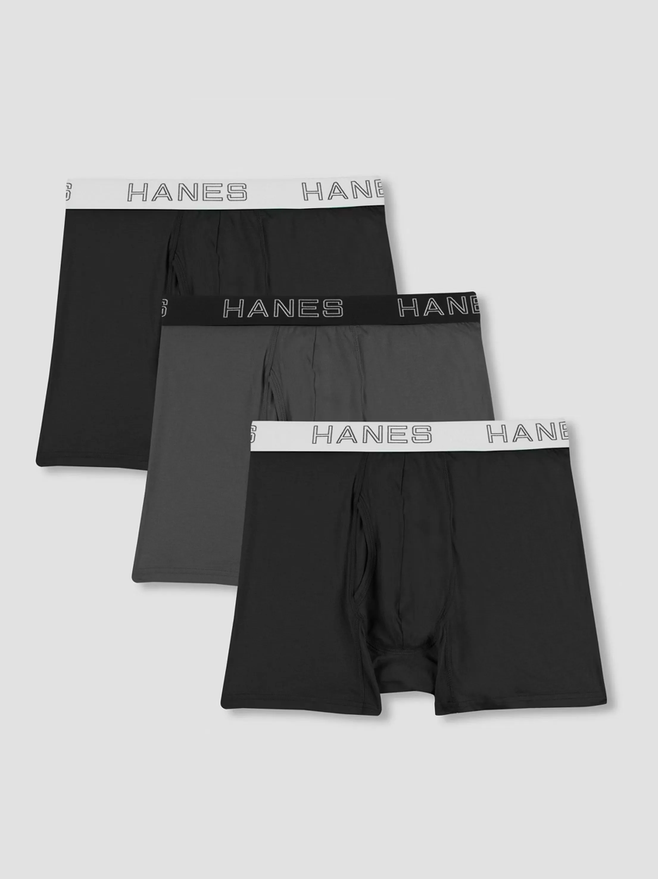 Men's 3 Pcs Plain Boxers Set,Black/Grey