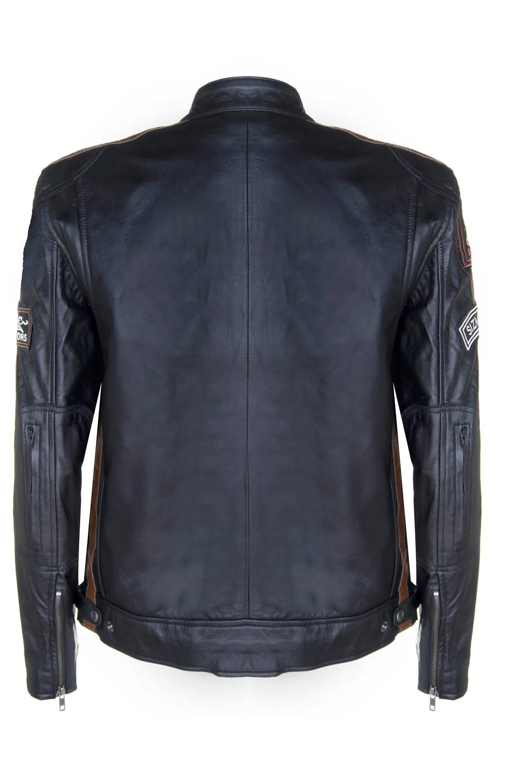 Mens Black Lambskin Racer Style Jacket, Style 5011