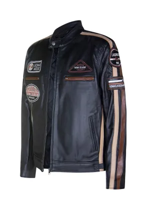 Mens Black Lambskin Racer Style Jacket, Style 5011