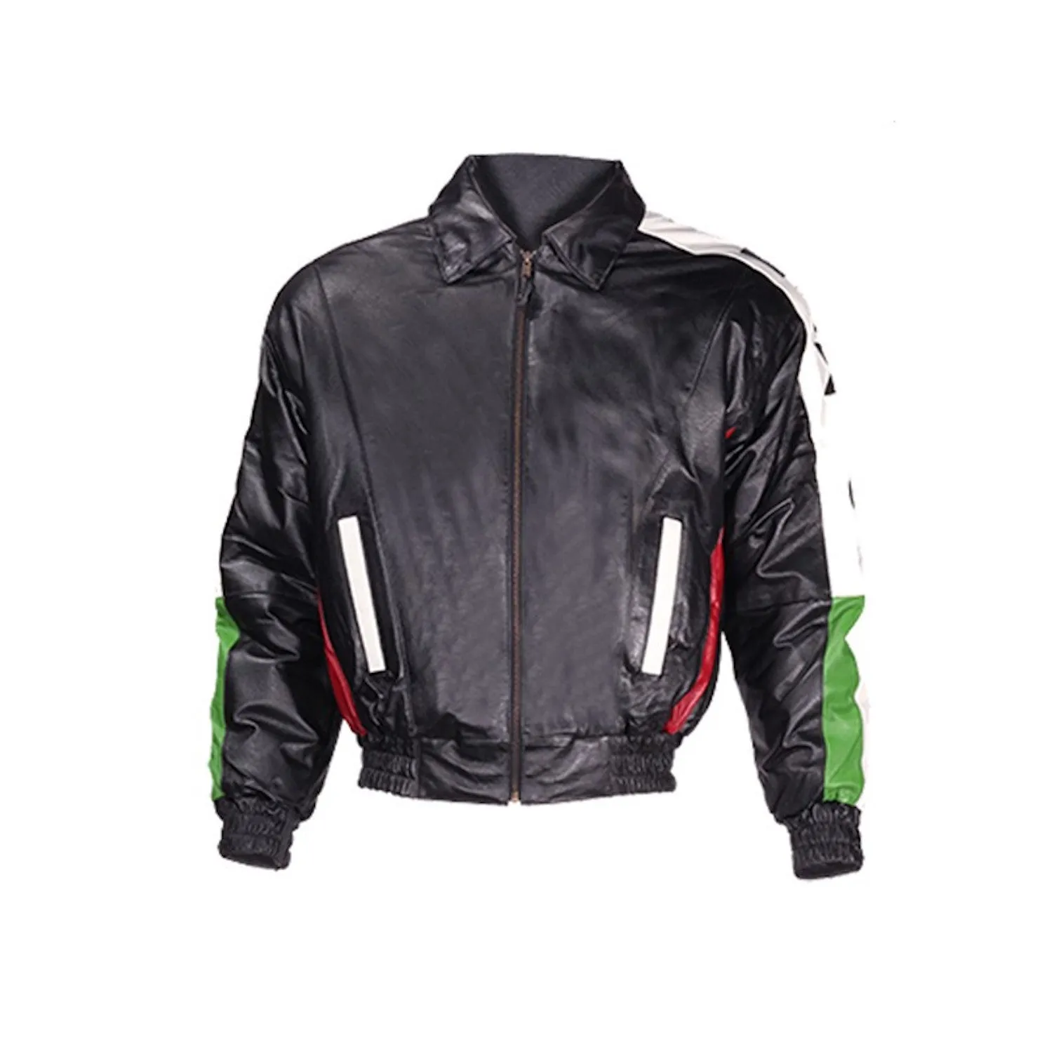 Mens Black Leather Motorcycle Jacket with Mexico Flag on Back