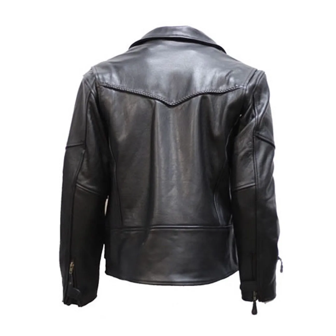 Mens Braided Pistol Pete Naked Leather Vented Motorcycle Jacket