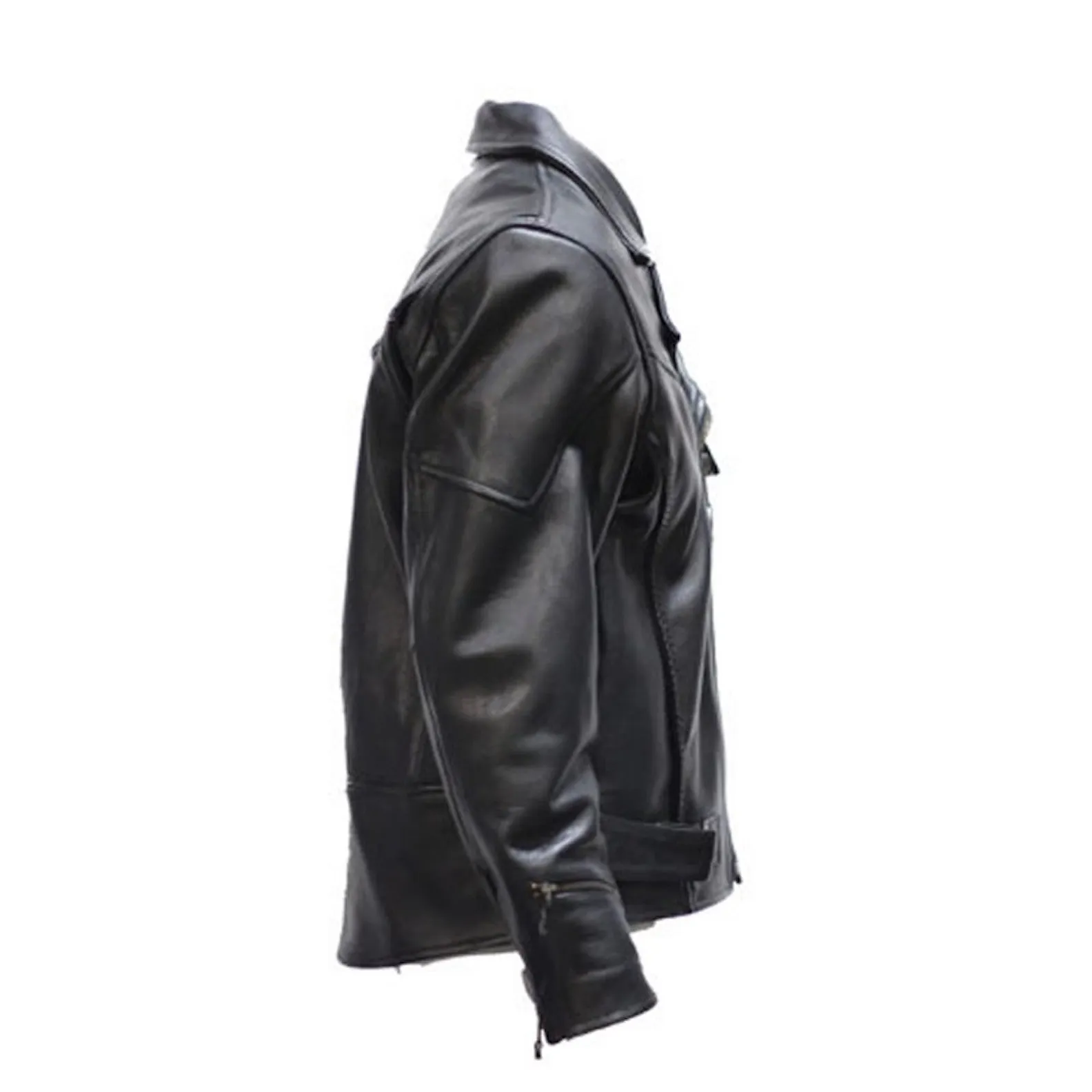 Mens Braided Pistol Pete Naked Leather Vented Motorcycle Jacket