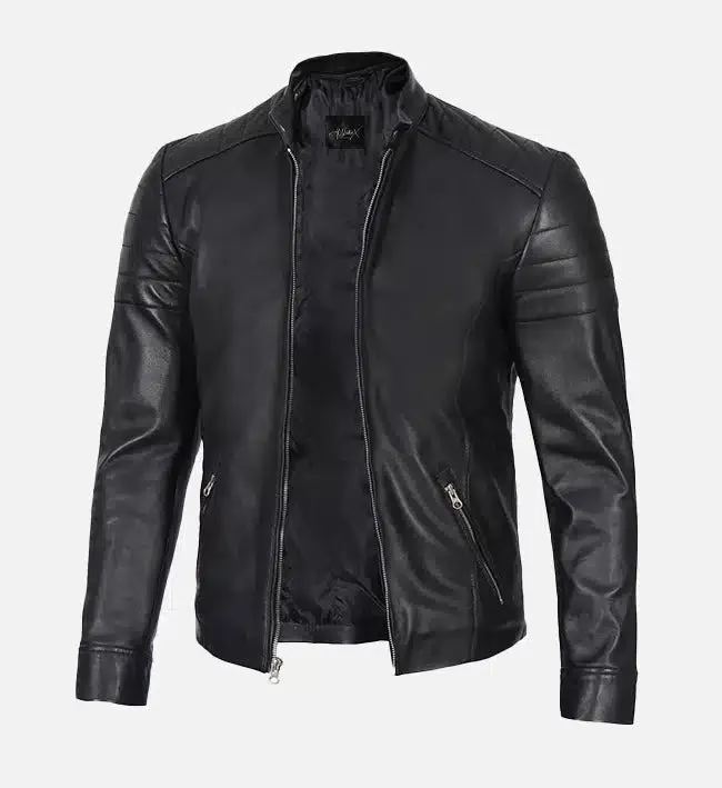 Men's Classic Black Leather Cafe Racer Jacket