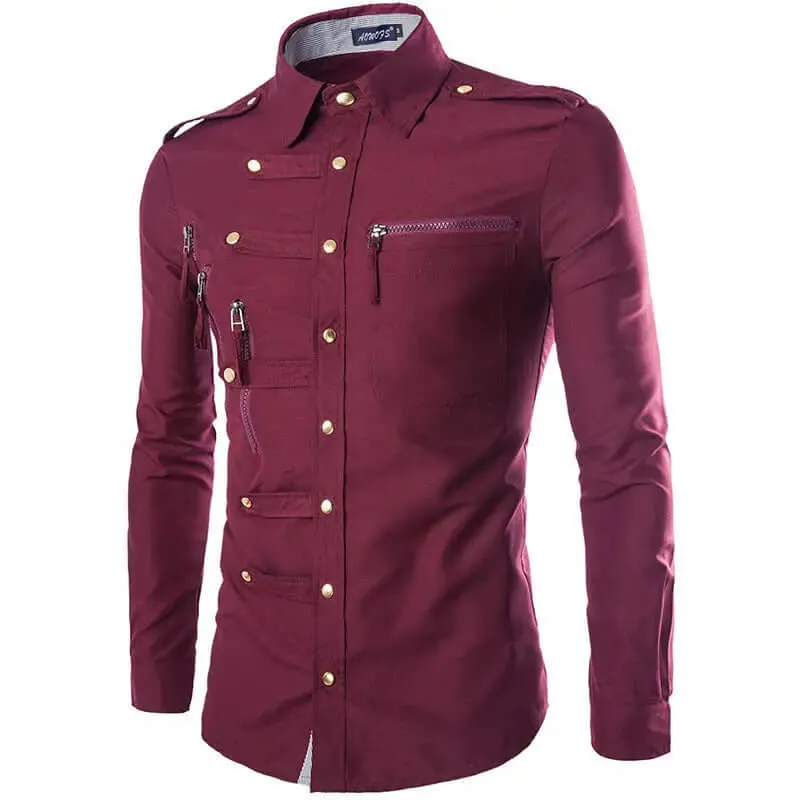 Mens Slim Fit Cotton Dress Shirt Stylish Long Sleeve