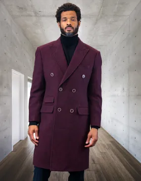 Men's Wool and Cashmere Overcoat Jacket | WJ-101-Burgundy