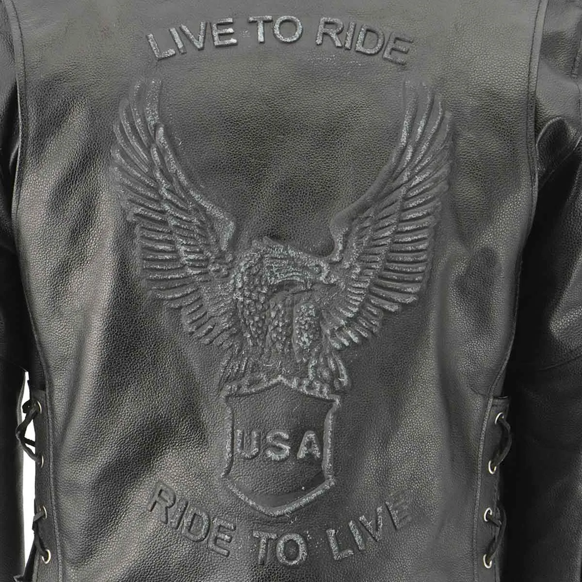 Men's XS703 Black Embossed 'Live to Ride, Ride to Live' Classic Motorcycle Jacket