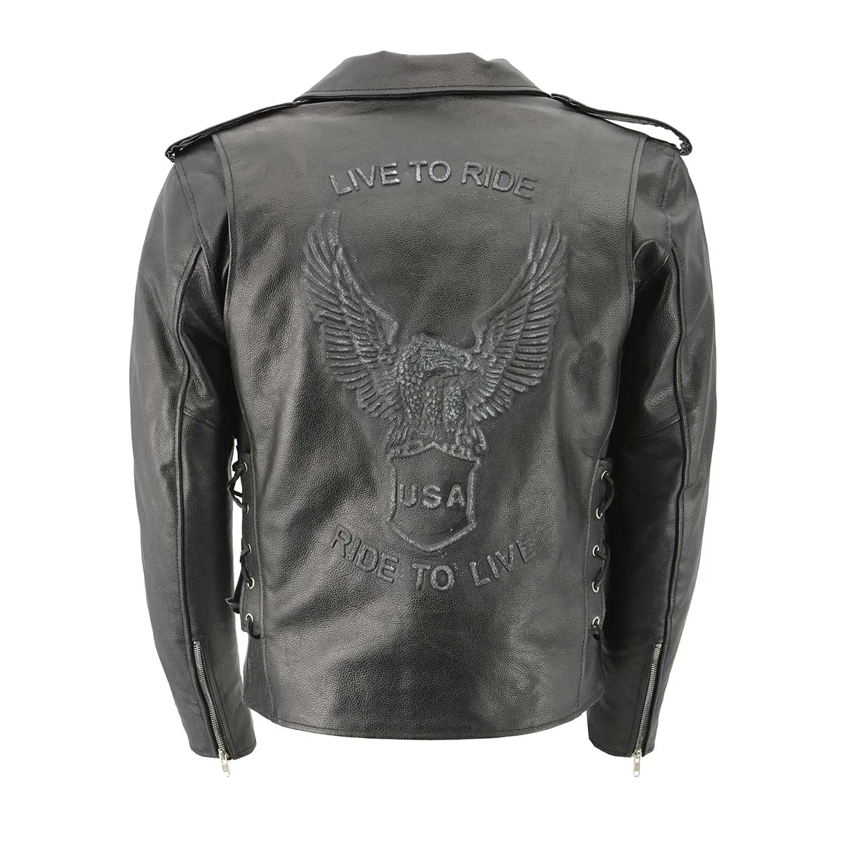 Men's XS703 Black Embossed 'Live to Ride, Ride to Live' Classic Motorcycle Jacket