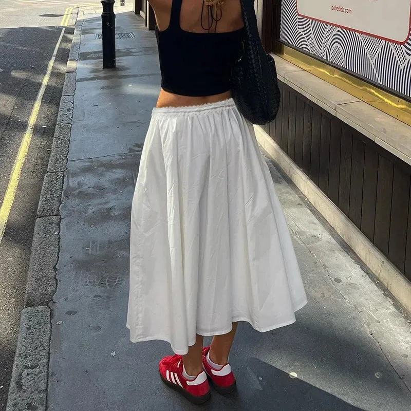 Metaversmall Streetwear White Loose Long Skirt Holidays Casual Lace Trim Tie-Up Summer Skirts Female Korean Chic A-Line Clothing