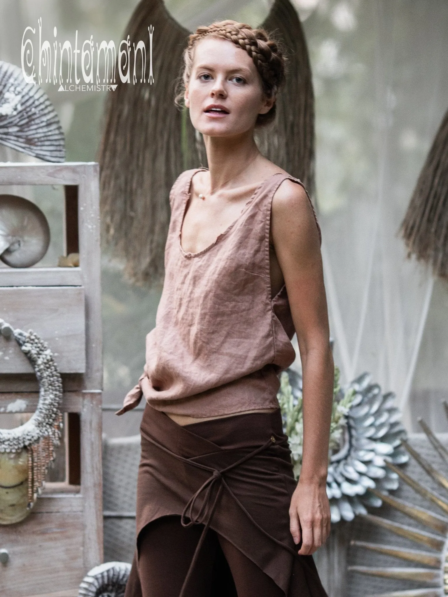 Minimalist Linen Tank Top / Organic Tunic Blouse / Dusty Pink