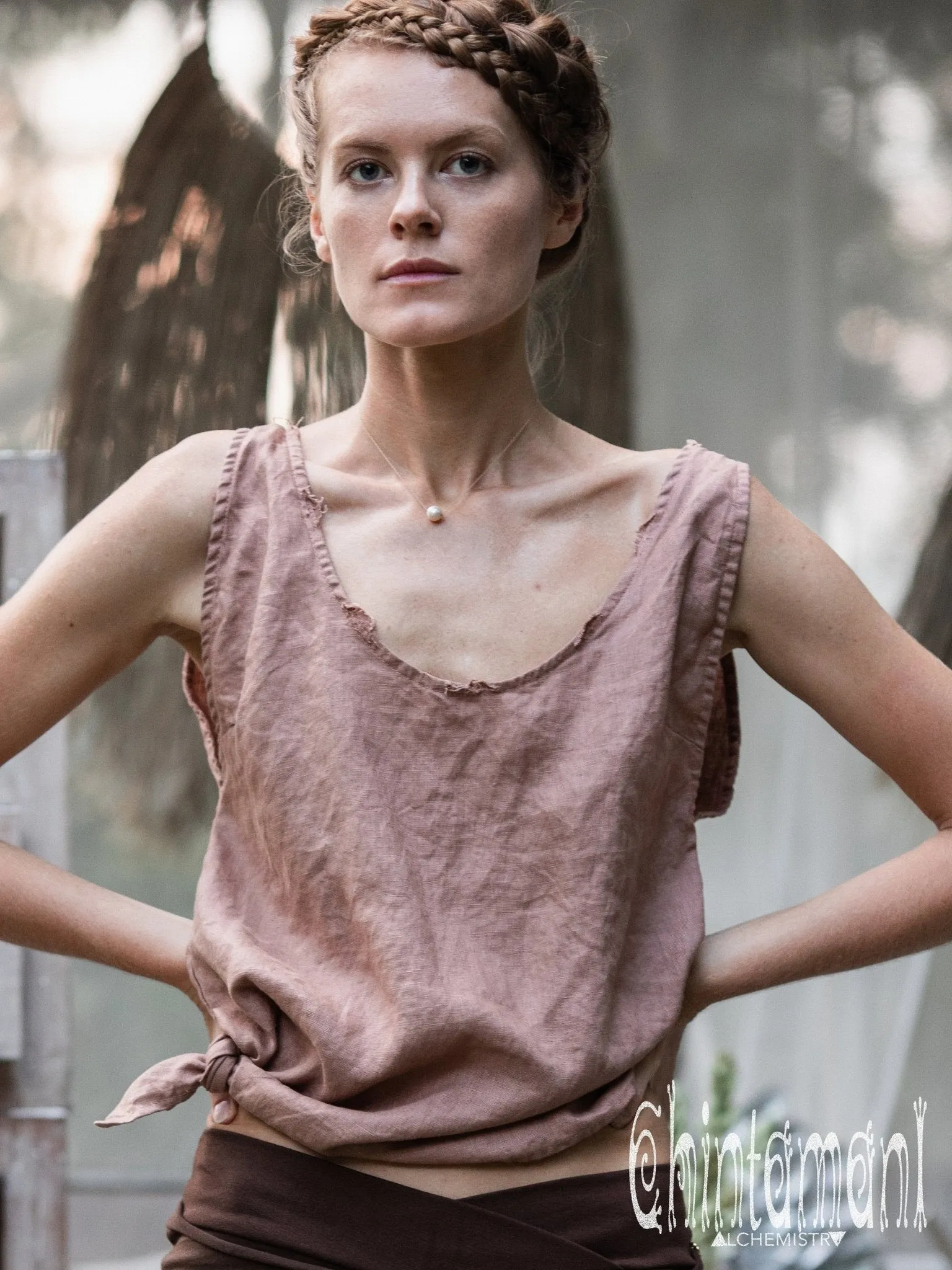 Minimalist Linen Tank Top / Organic Tunic Blouse / Dusty Pink