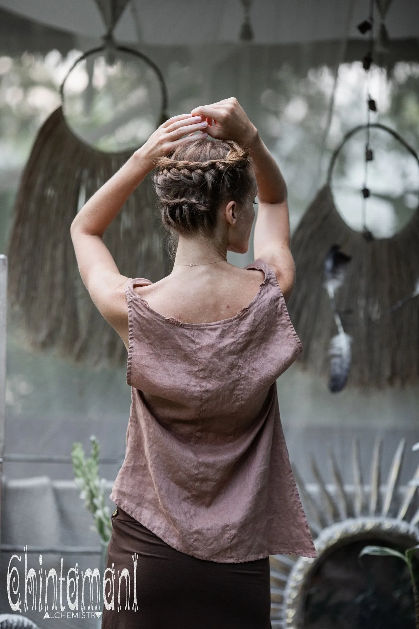 Minimalist Linen Tank Top / Organic Tunic Blouse / Dusty Pink