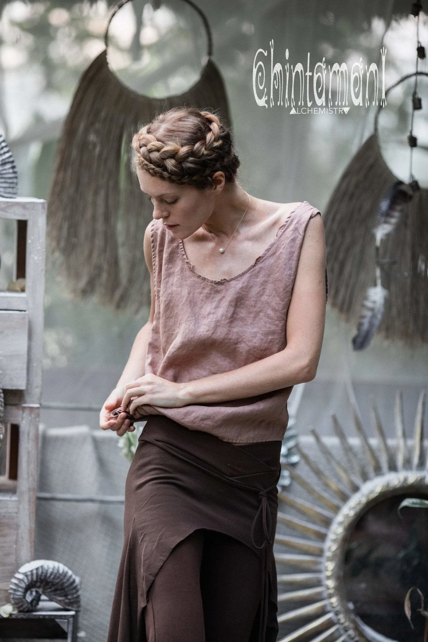 Minimalist Linen Tank Top / Organic Tunic Blouse / Dusty Pink