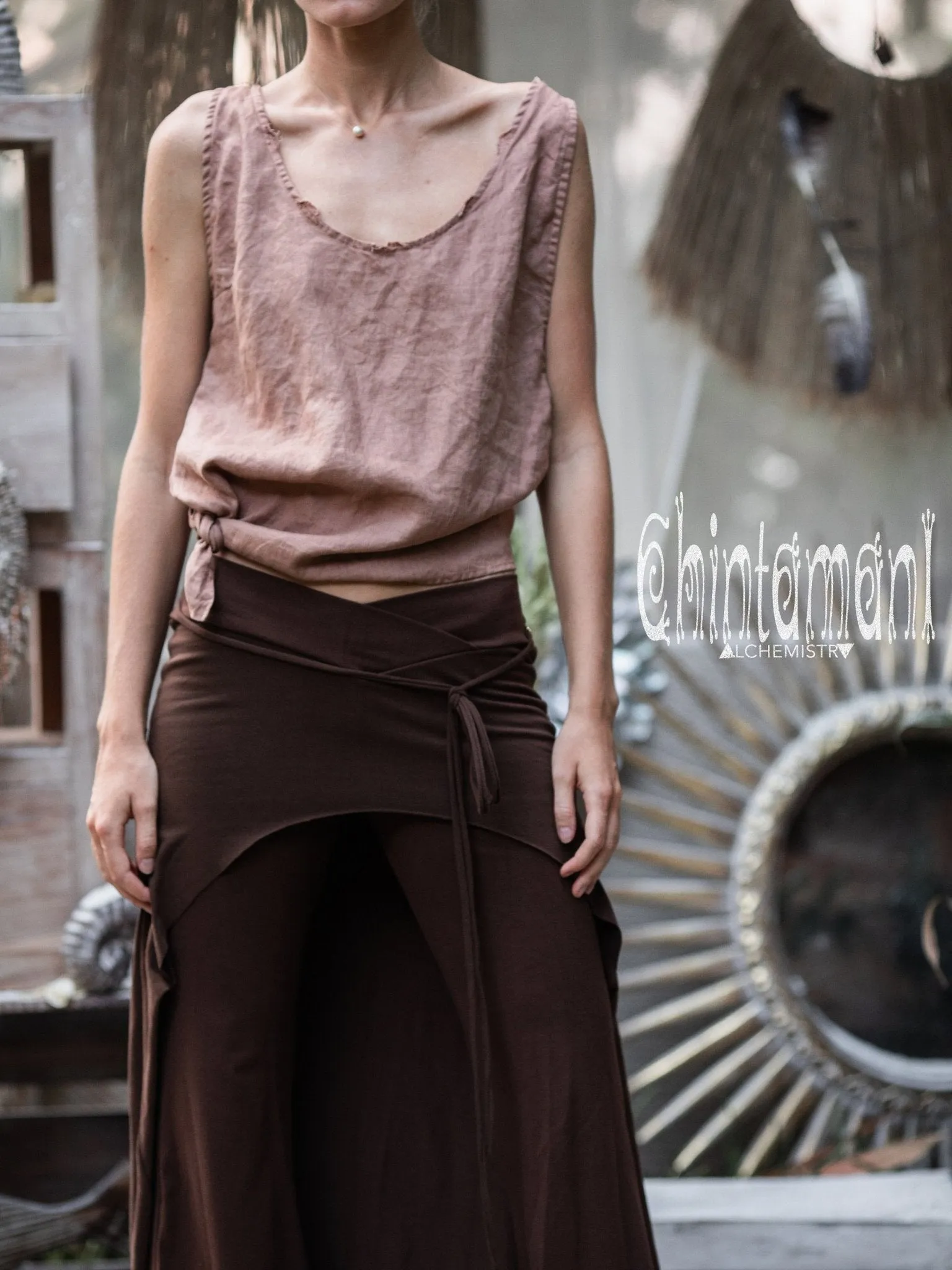 Minimalist Linen Tank Top / Organic Tunic Blouse / Dusty Pink