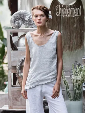 Minimalist Linen Tank Top / Organic Tunic Blouse / Light Grey