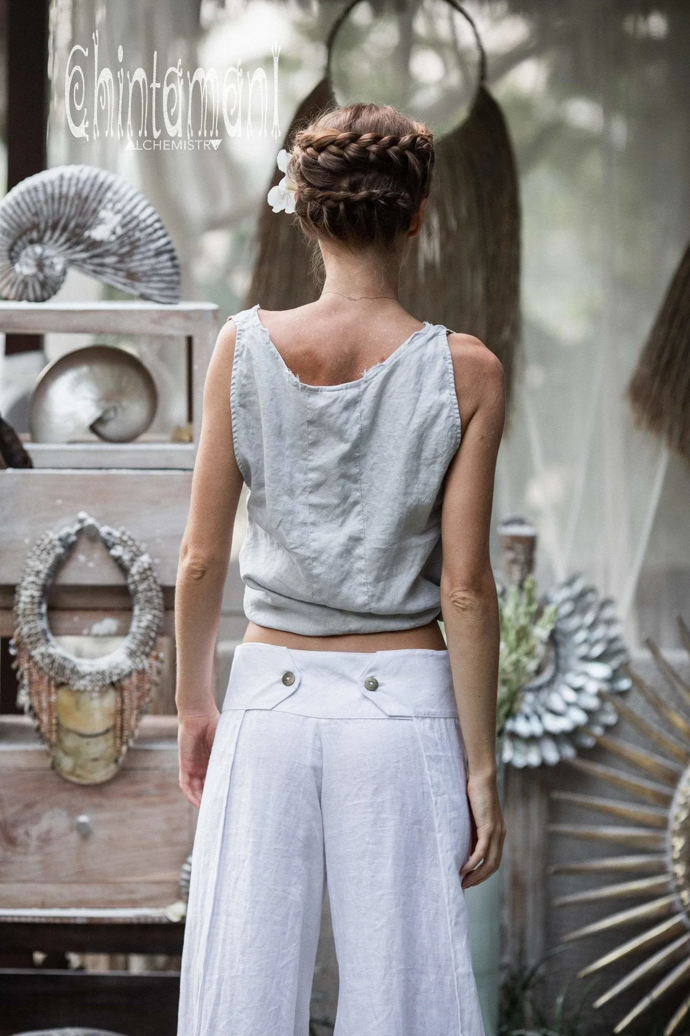 Minimalist Linen Tank Top / Organic Tunic Blouse / Light Grey