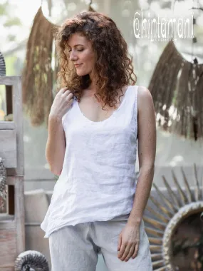 Minimalist Linen Tank Top / Organic Tunic Blouse / White