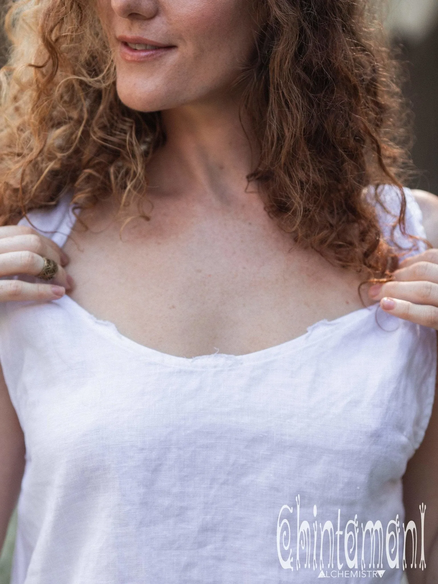 Minimalist Linen Tank Top / Organic Tunic Blouse / White