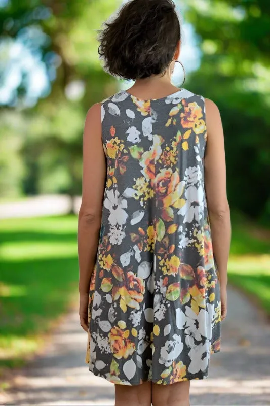 Mittoshop Floral Tunic Dress - Charcoal