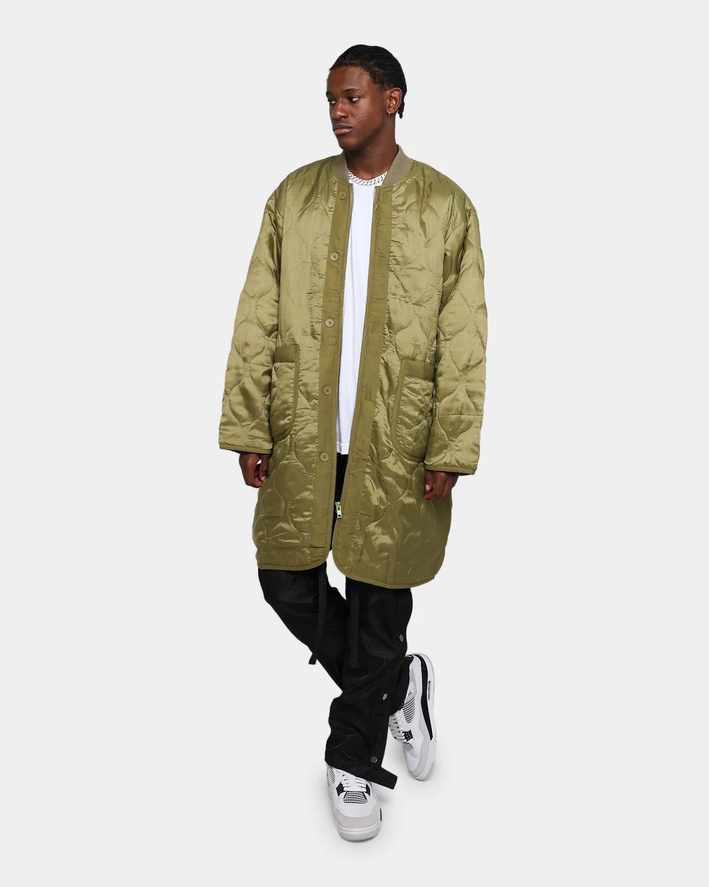 MNML Zip Up Bomber Trench Jacket Olive