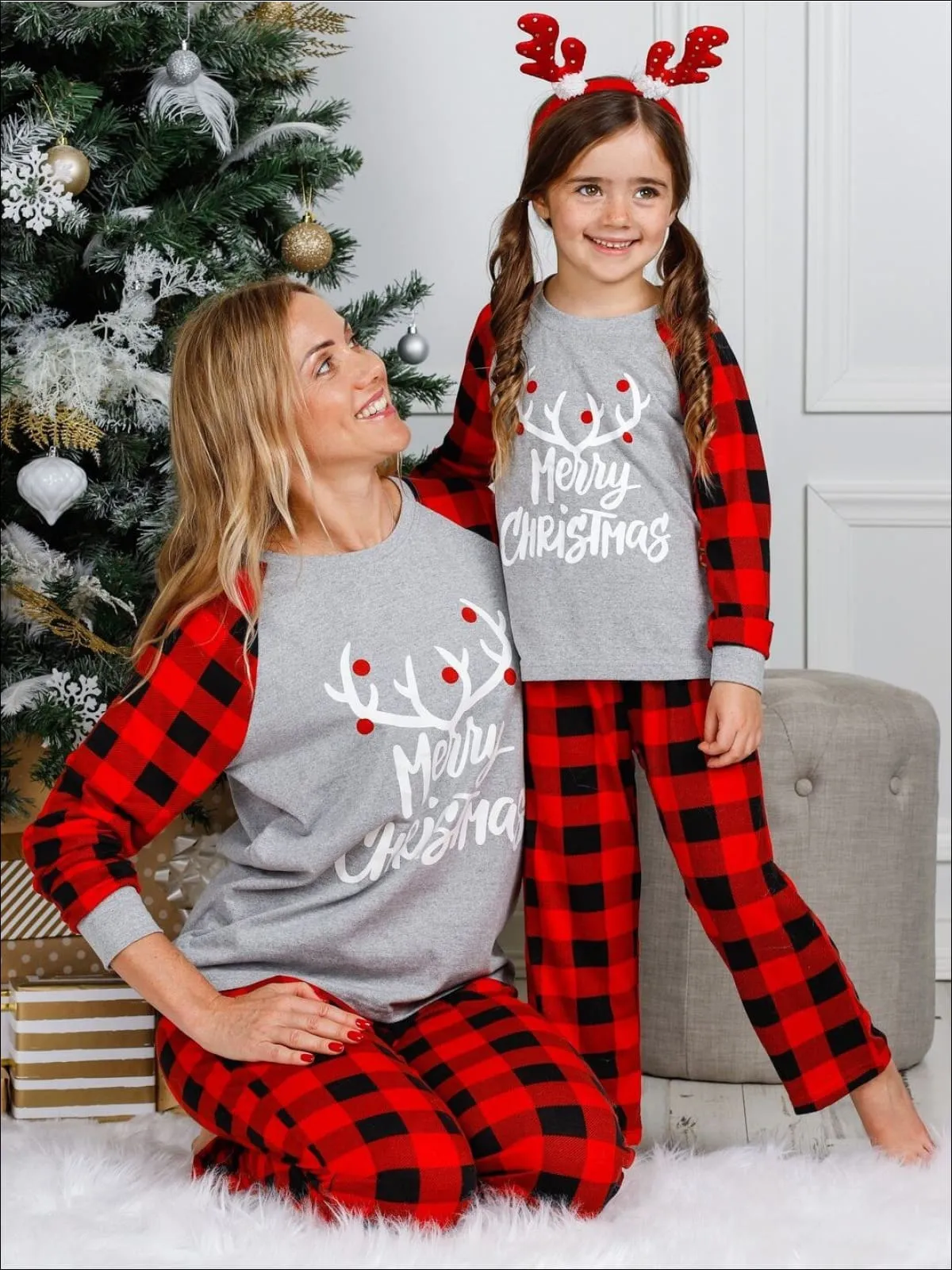 Mommy and Me Cozy Plaid Long Sleeve Holiday Pajamas