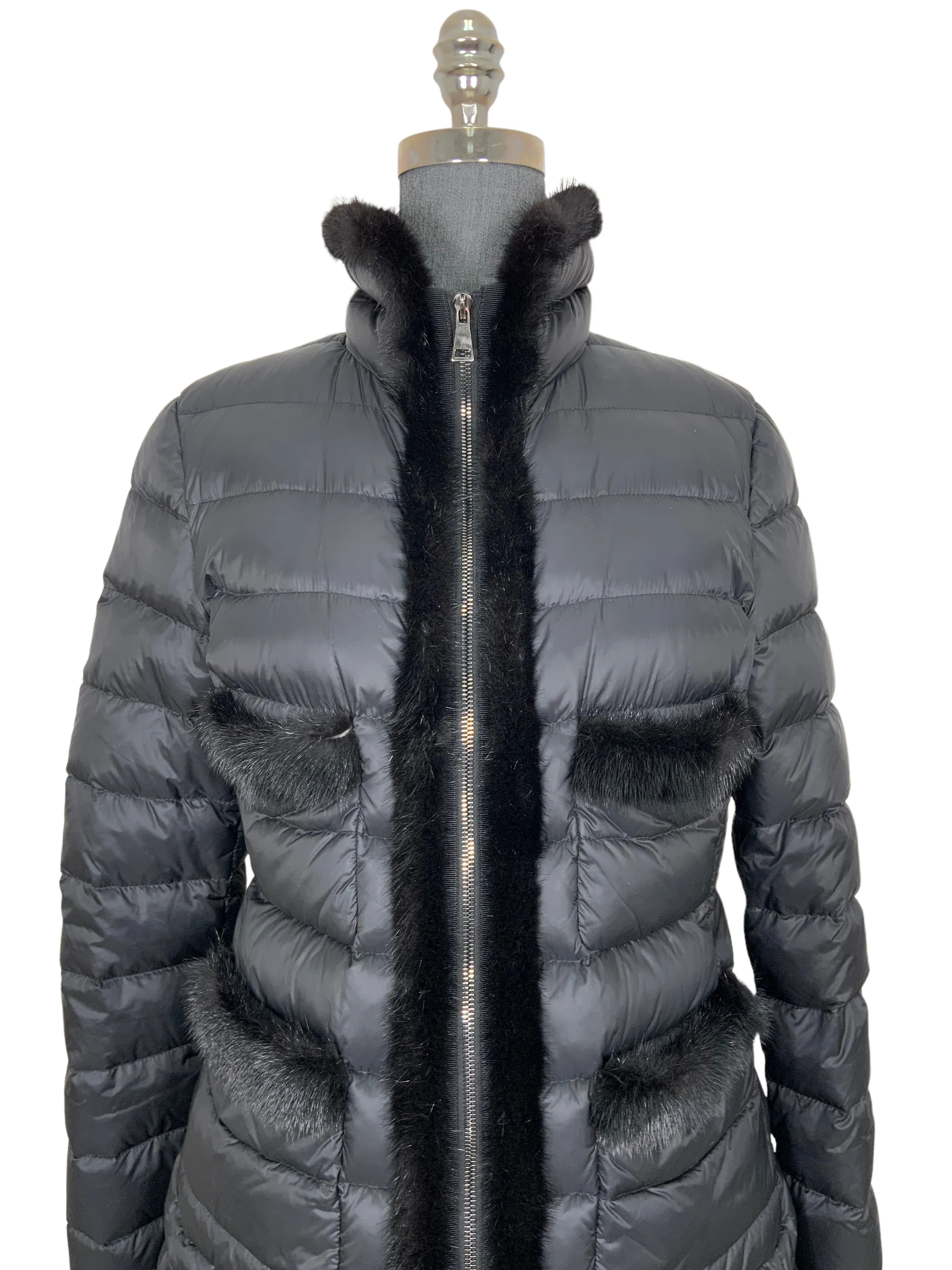 MONCLER Quilted Nylon Fur Trim Puffy Jacket Size L