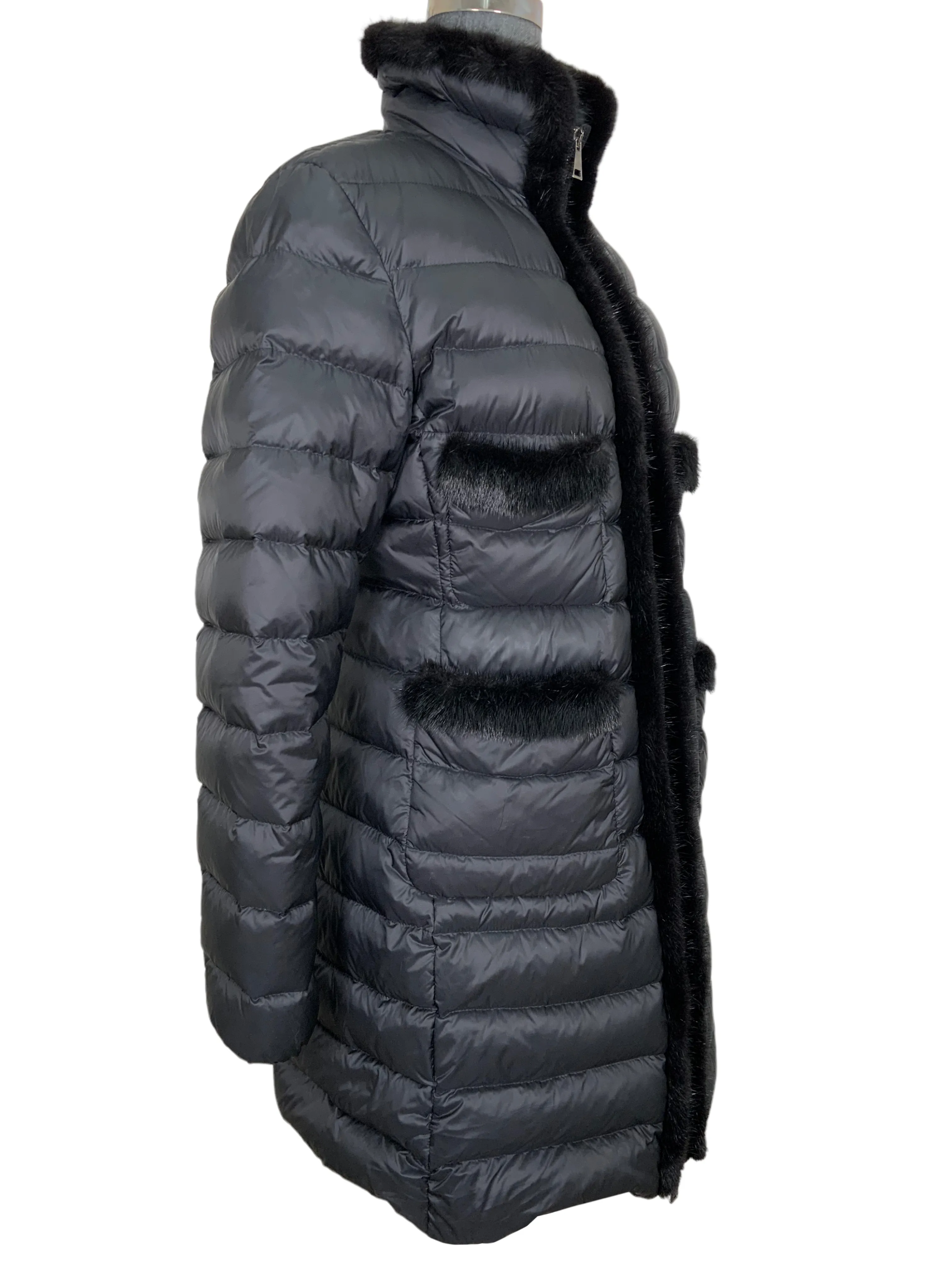 MONCLER Quilted Nylon Fur Trim Puffy Jacket Size L