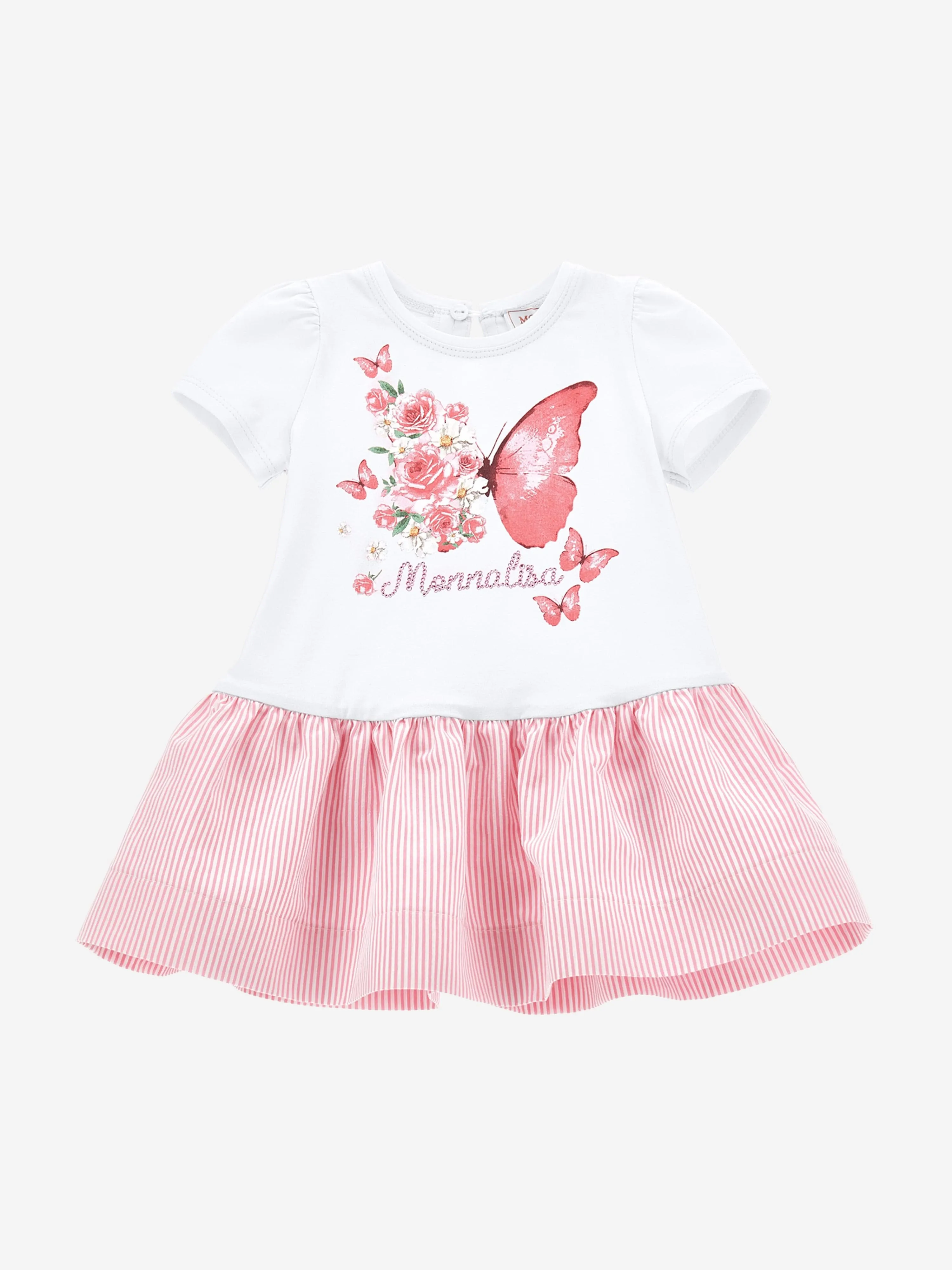 Monnalisa Baby Girls Floral Butterfly Dress in White