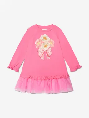 Monnalisa Girls Tulle Hem Flower Dress in Pink